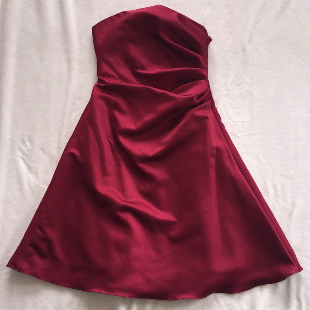 Silk Strapless Burgundy Dress - Picture 2 of 5